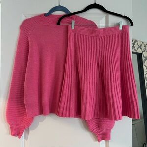 Pink Ribbed Sweater and Skirt Set